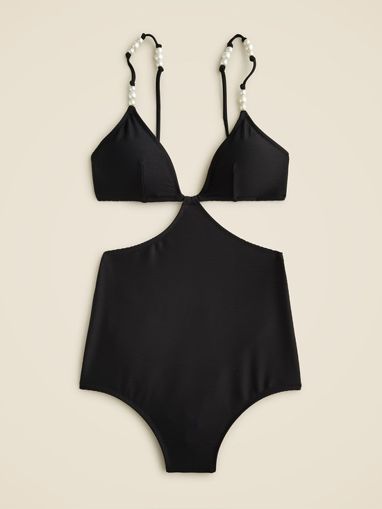 J. Crew Other - J.Crew Ribbed cutout one-piece swimsuit with pearls - NWT - Size 6